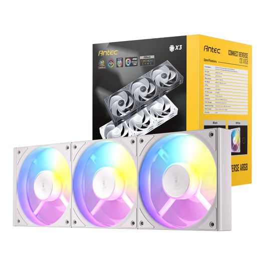 Antec Connect 120 Reverse ARGB PWM Fan 3 Pack – White - Guards On Duty Shop & Security Guards