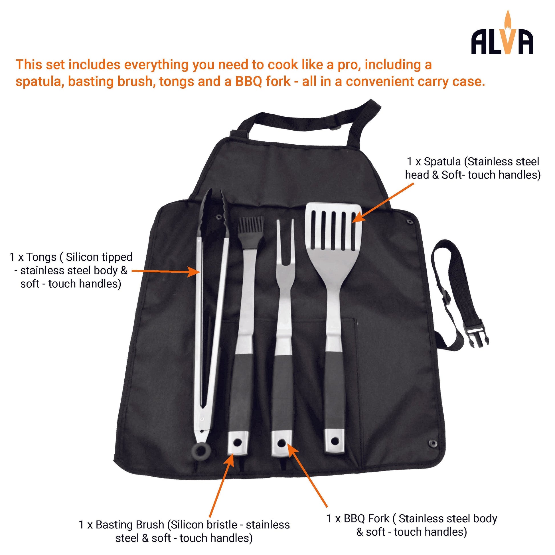 Alva 5Pc BBQ / Braai Roll-Up Tool Set - Alva 5Pc BBQ / Braai Roll-Up Tool Set
