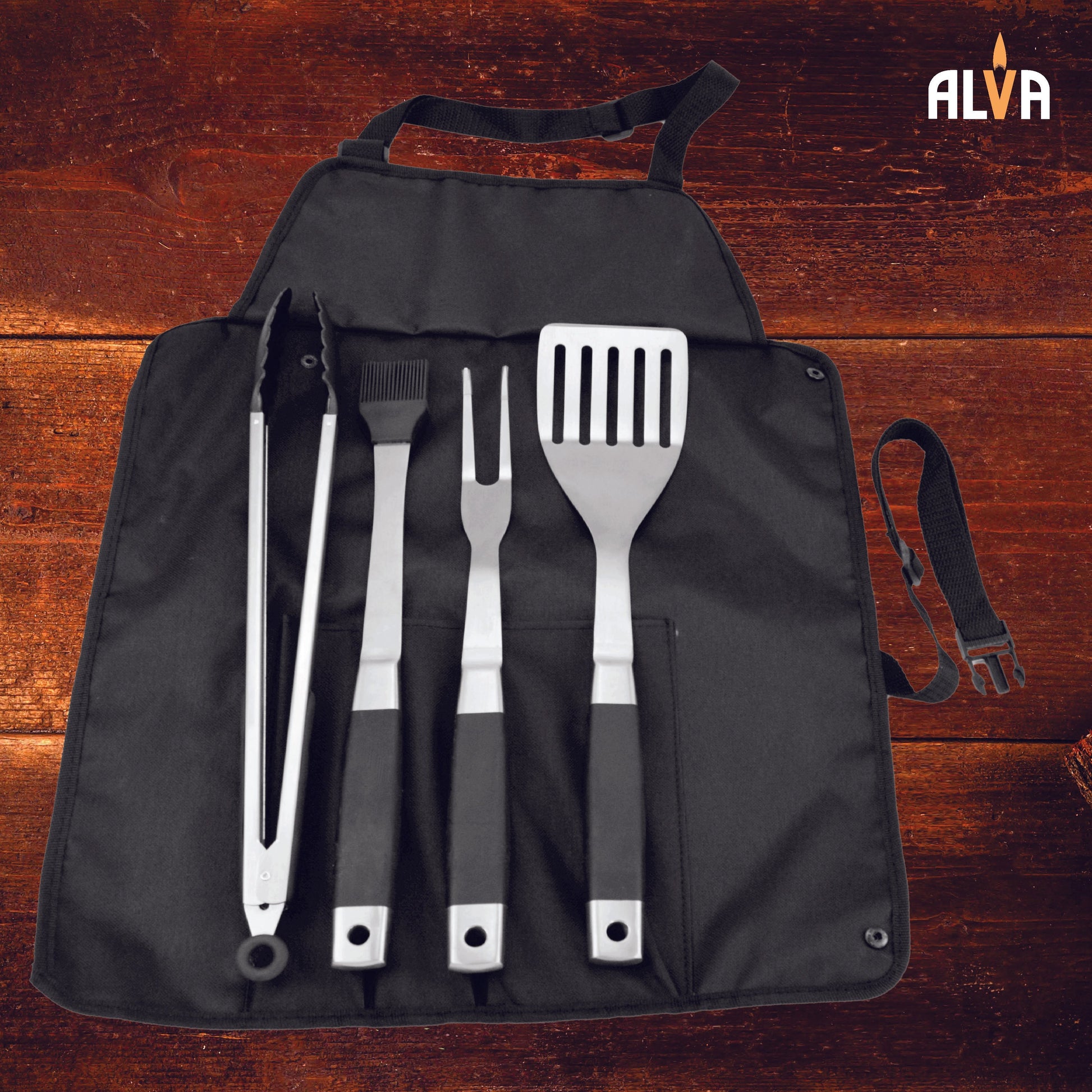 Alva 5Pc BBQ / Braai Roll-Up Tool Set - Alva 5Pc BBQ / Braai Roll-Up Tool Set