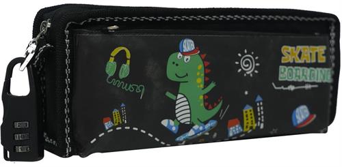 Brainware Fabric 2 Pocket 20Cm Pencil Bag Black