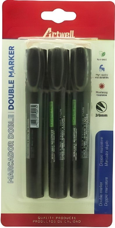 Artwell 3 Pack Permanent Double Black Marker