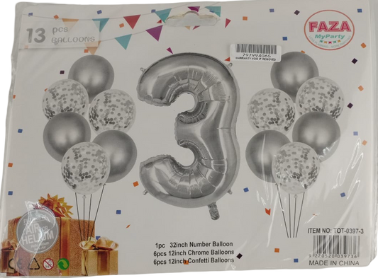 Casey 13pc Silver and White Balloon Set Nr 3