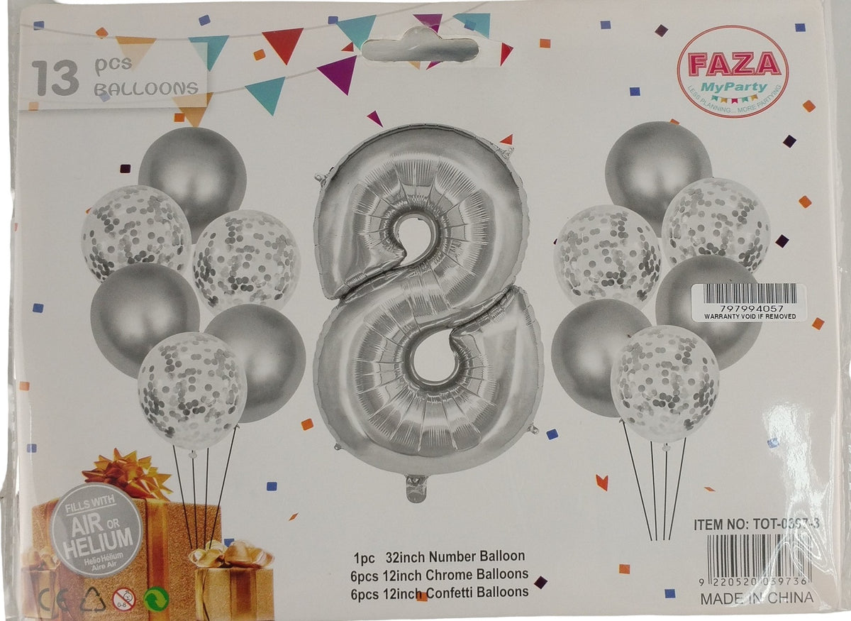Casey 13pc Silver and White Balloon Set Nr 8
