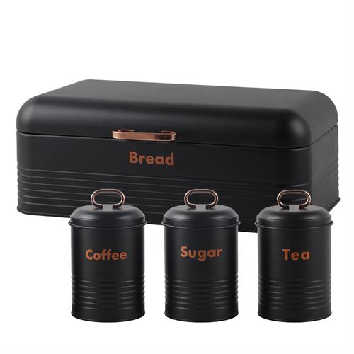 Totally Unique Totally 4 Piece Breadbin And Canister Tin Set Combo Black
