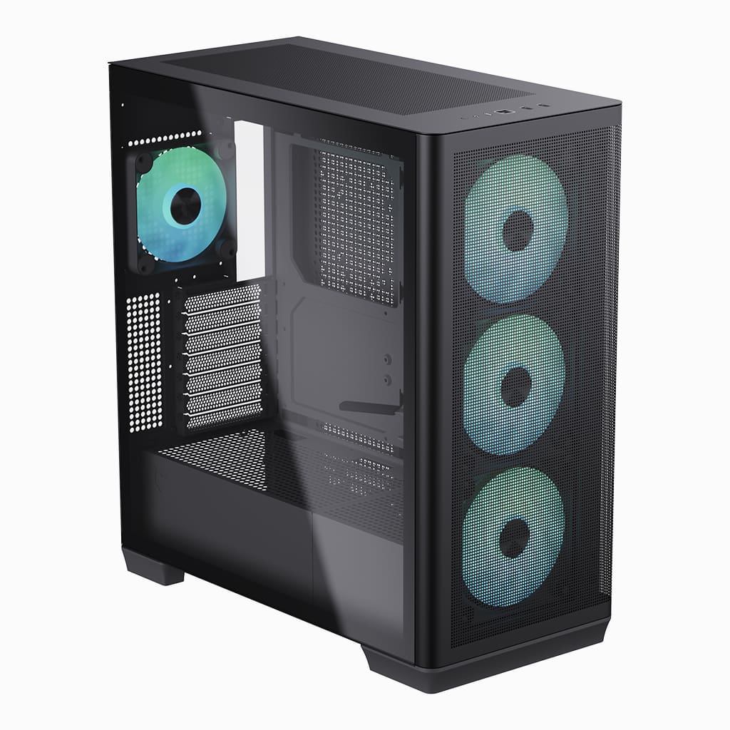 APNX C1-R premium Black mid-tower ATX case - 4x PWM ARGB Fan Included - 3x2.5'' or 3x 3.5'' - 360mm radiator - BTF Compatible.
