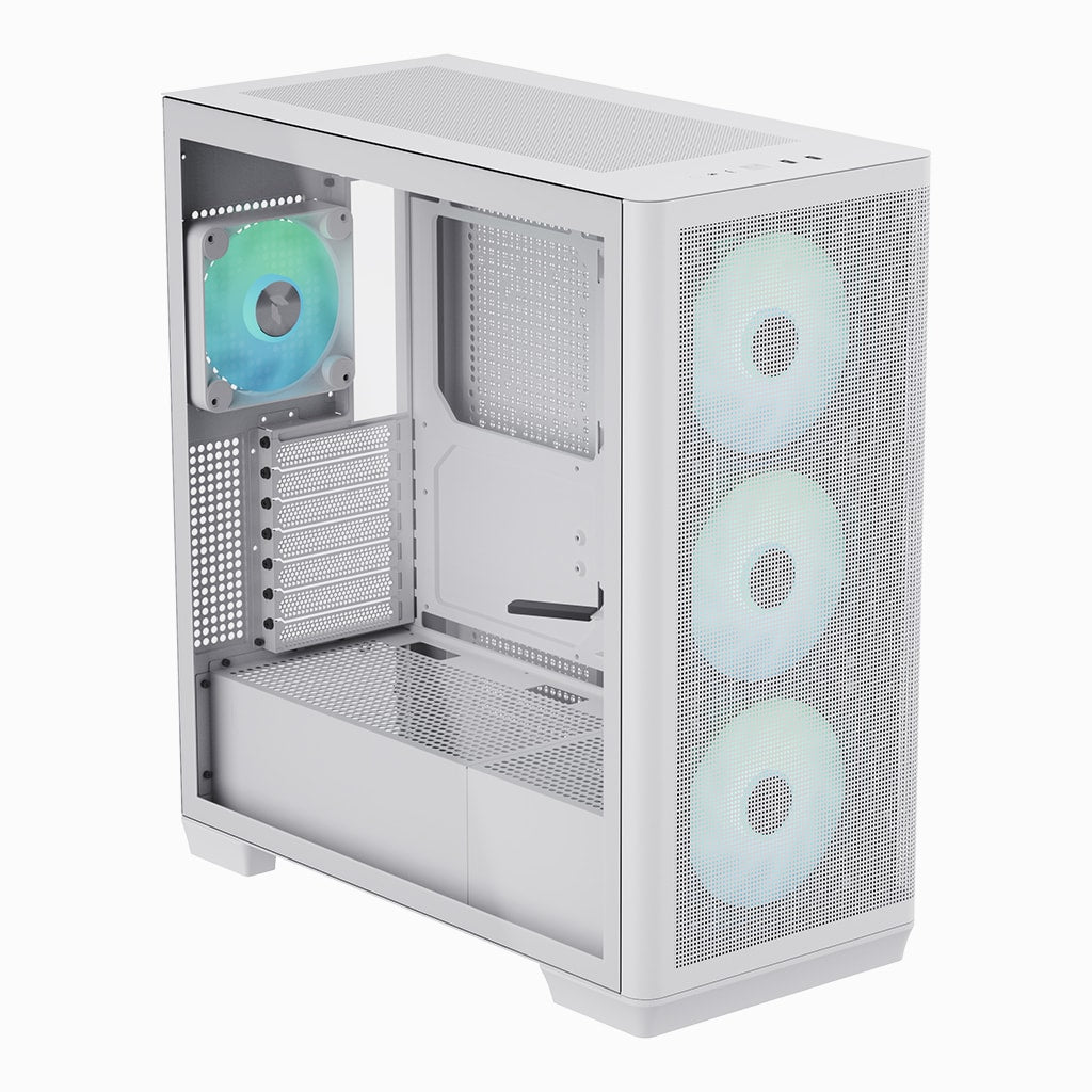 APNX C1-R premium White mid-tower ATX case - 4x PWM ARGB Fan Included - 3x2.5'' or 3x 3.5'' - 360mm radiator - BTF Compatible.