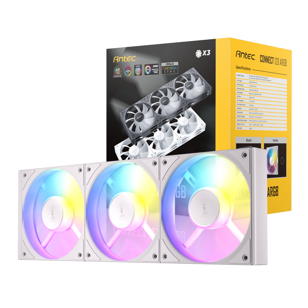 Antec Connect 120 ARGB PWM Fan 3 Pack - White - Guards On Duty Shop & Security Guards