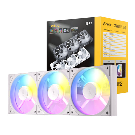 Antec Connect 120 ARGB PWM Fan 3 Pack - White - Guards On Duty Shop & Security Guards