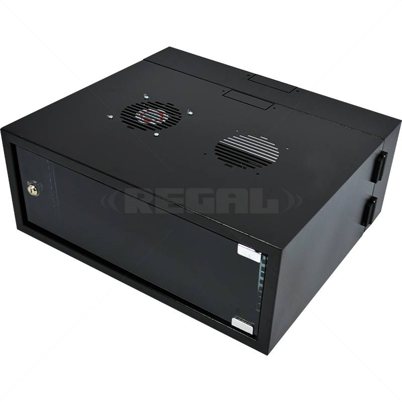 Cabinet 4U Wall Box Swingframe Collar 400x100mm incl Fan & Power Black
