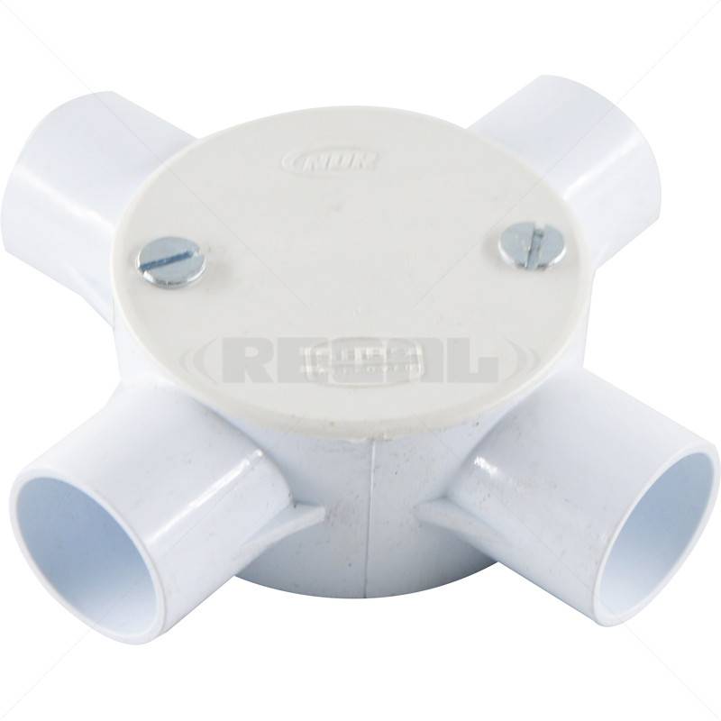 Conduit PVC - 25mm 4-Way Box with Lid and Screws