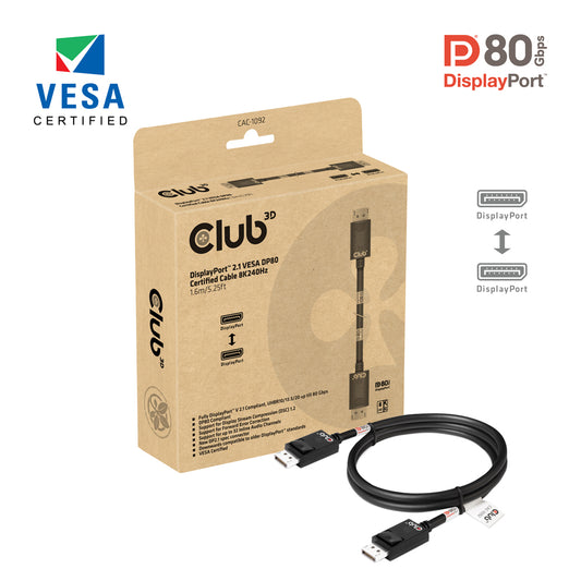 1.6m 8k 240hz Displayport 2.1 Vesa Dp 80 Cable — CLUB3D | Guards on Duty Shop