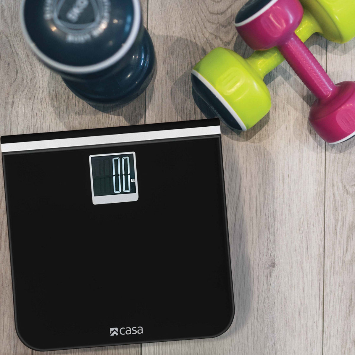 CASA Digital Bathroom Scale - Glass Platform - Black - Large LCD Display