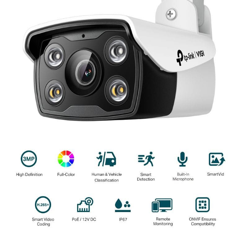 VIGI 3MP Outdoor 24h Full-Colour IP Bullet Cam 2.8mm lens, IR30m, PoE