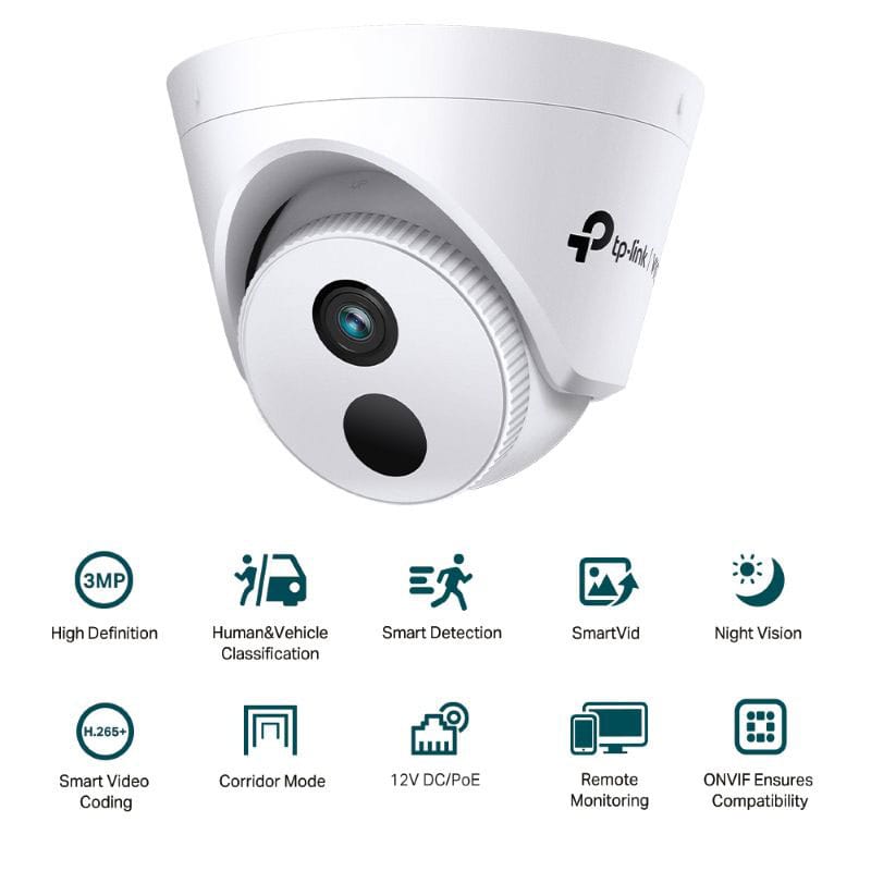 VIGI 3MP IR Turret IP Cam 2.8mm IR30m 12V DC/PoE
