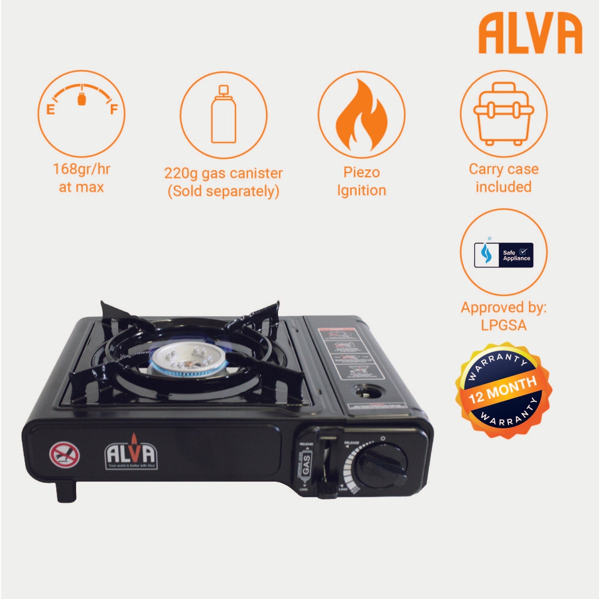 Alva Single Burner Butane Canister Stove + Carry Case - Alva Single Burner Butane Canister Stove