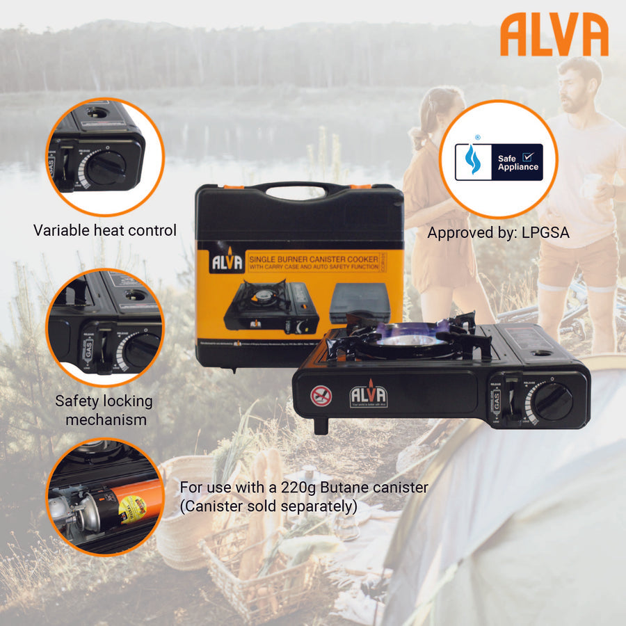 Alva Single Burner Butane Canister Stove + Carry Case - Alva Single Burner Butane Canister Stove