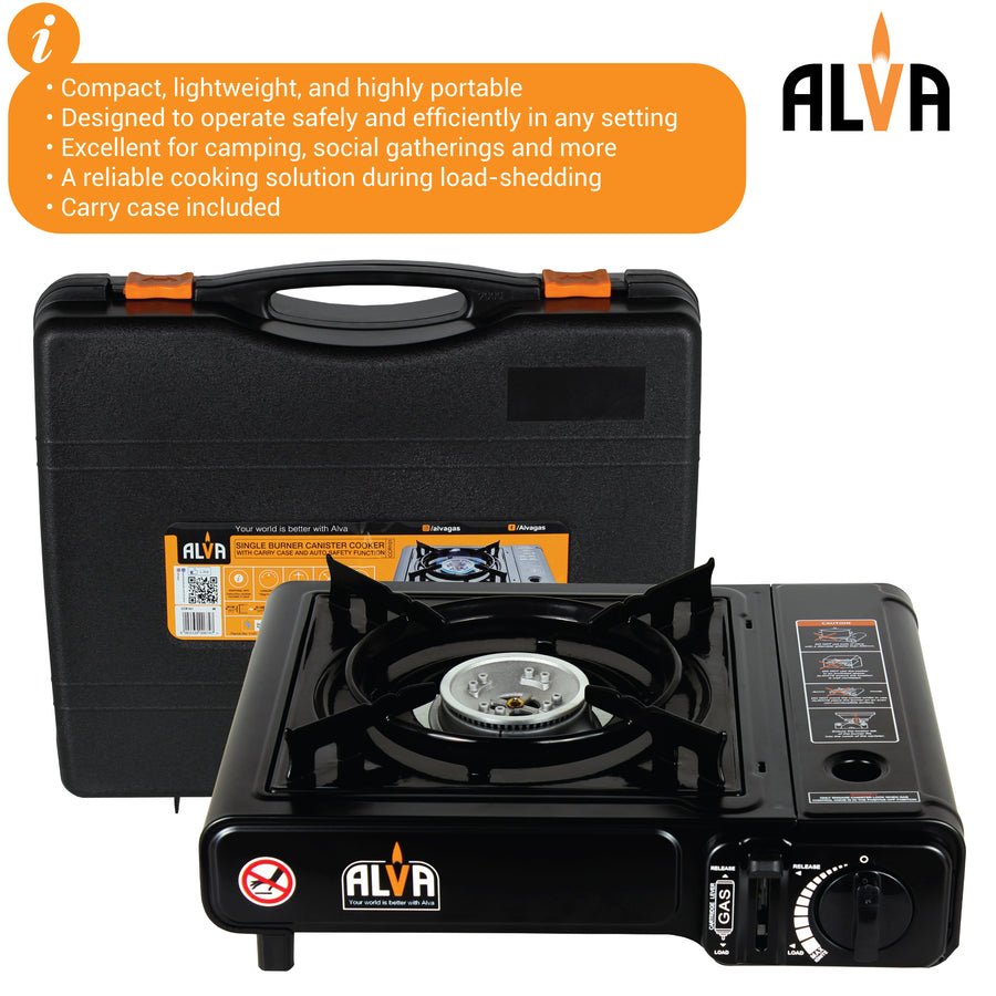 Alva Single Burner Butane Canister Stove + Carry Case - Alva Single Burner Butane Canister Stove