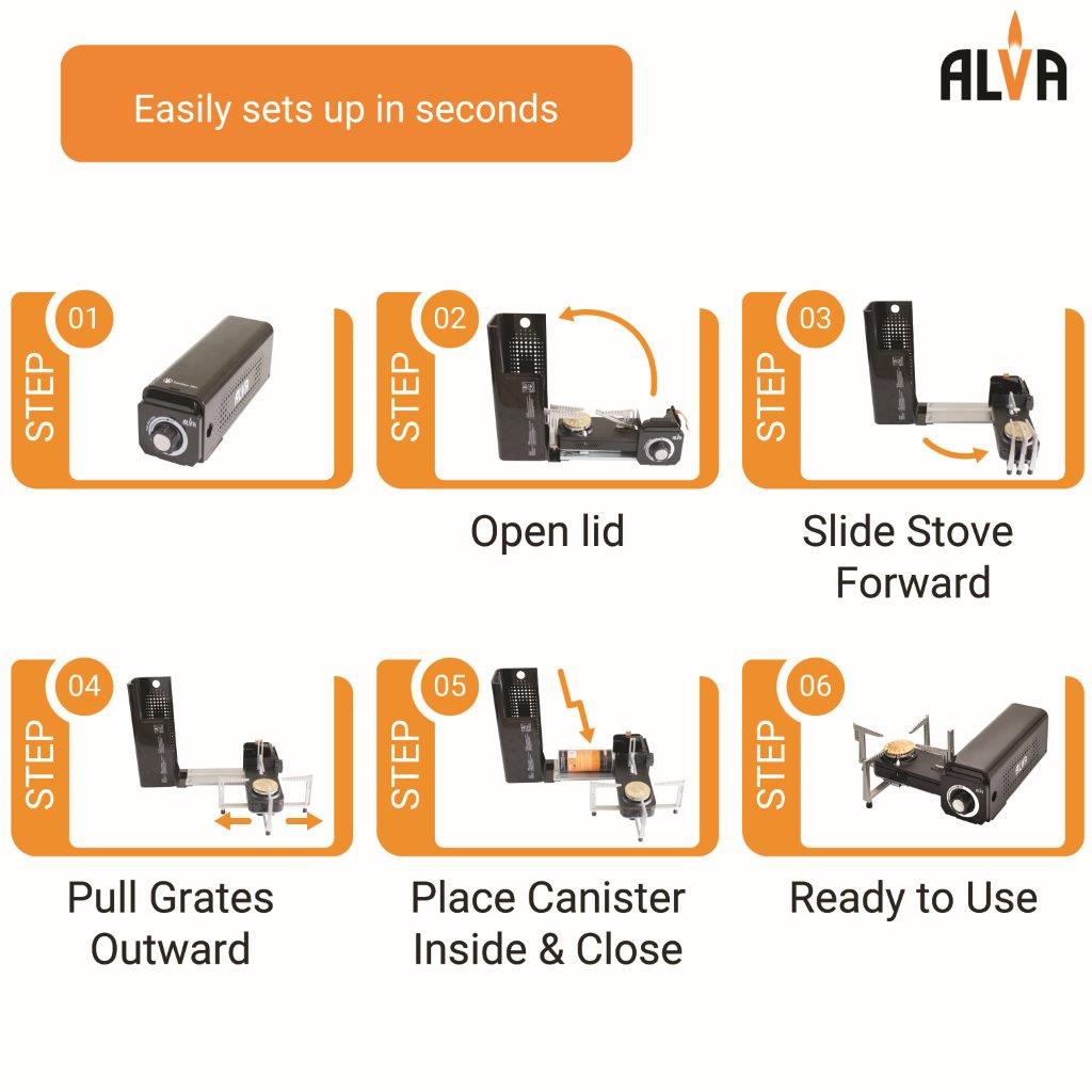 Alva Mini Fold-Up Butane Canister Camping Stove - Alva Mini Fold-Up Camping Stove