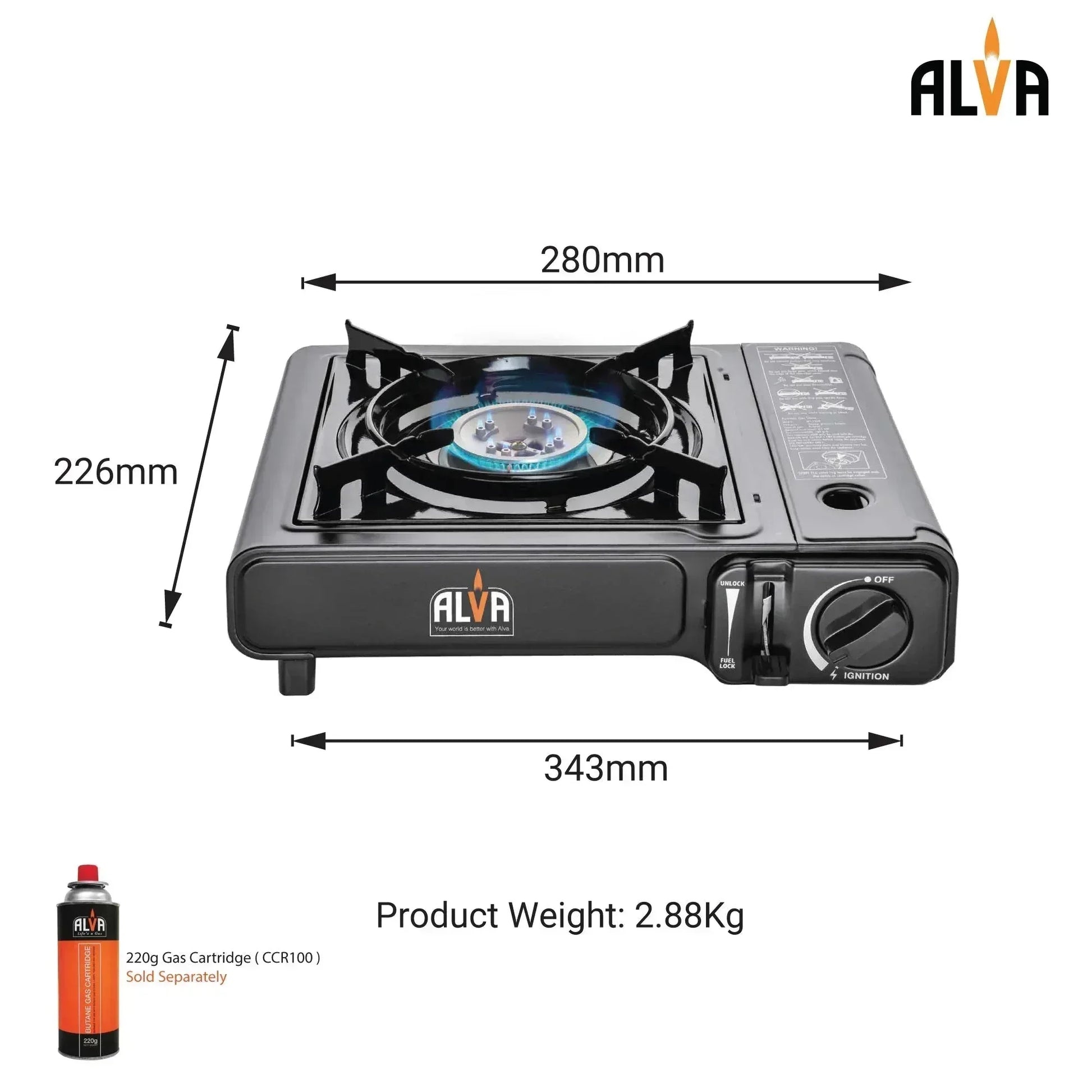 Alva Single Burner Butane Canister Stove + Cooking Pot & Lid Guards On Duty Security