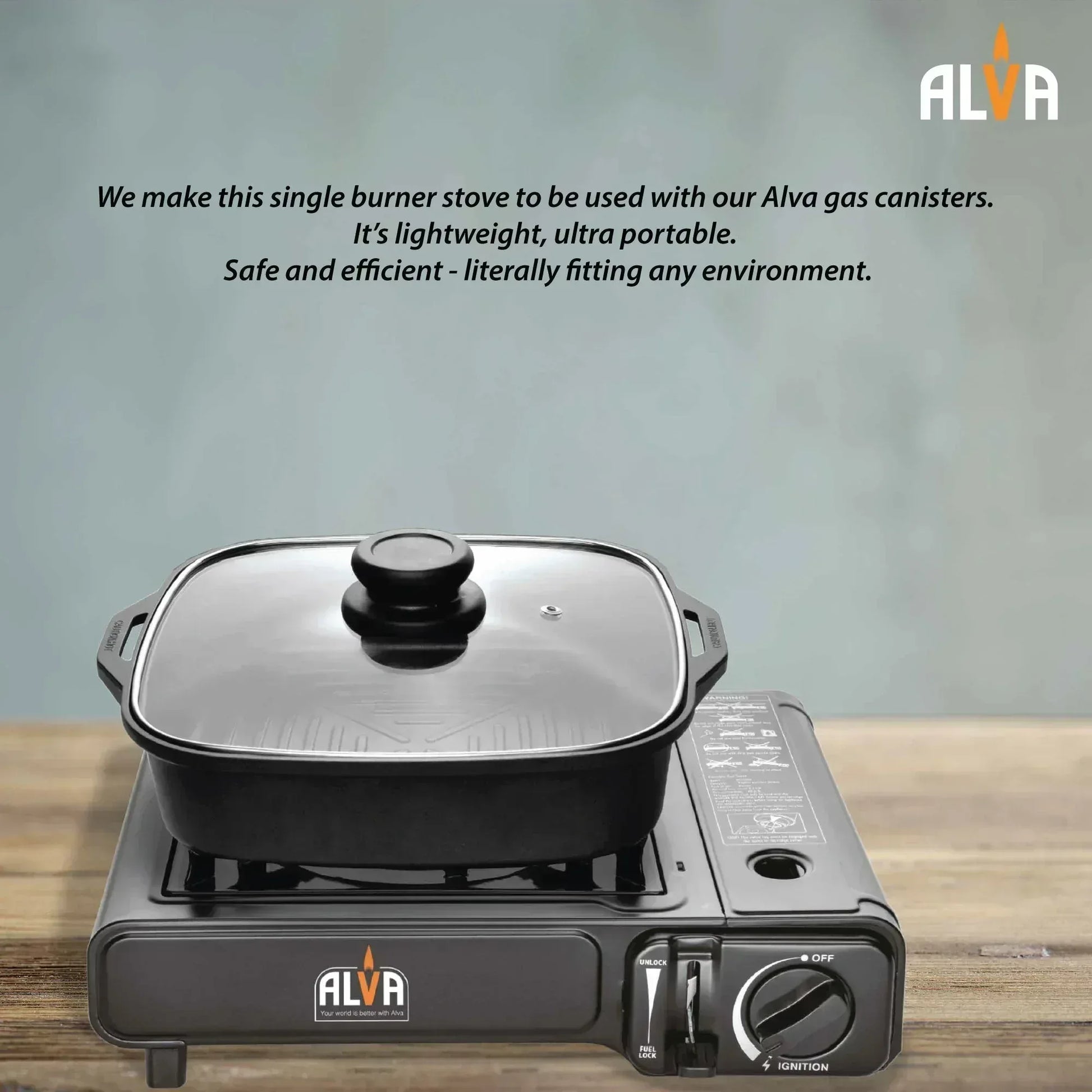 Alva Single Burner Butane Canister Stove + Cooking Pot & Lid Guards On Duty Security