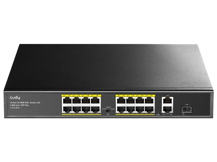 Cudy 16 Port Fast Ethernet PoE 190W 2 Gigabit 1SFP Switch | FS1018PS1 Guards On Duty Security