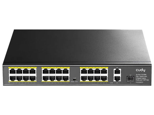 Cudy 24 Port Fast Ethernet PoE 290W 2 Gigabit 1SFP Switch | FS1026PS1 Guards On Duty Security