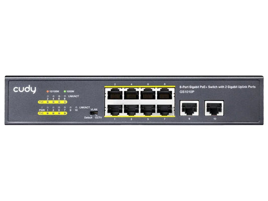 Cudy 10 Port Gigabit 8 PoE 100W PoE Switch | GS1010P Guards On Duty Security