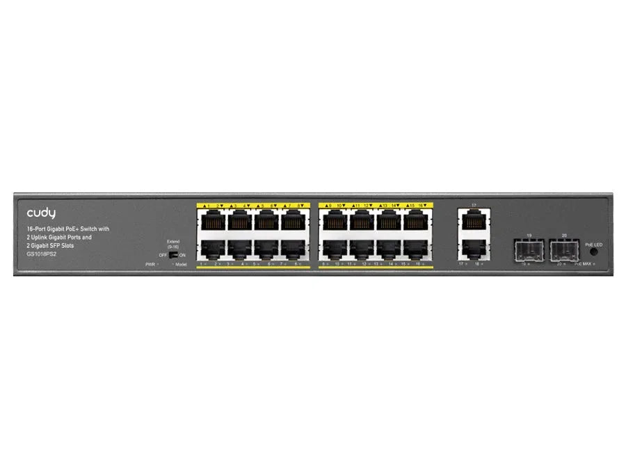 Cudy 16 Port Gigabit PoE 180W 2 Gigabit 2SFP Switch | GS1018PS2 Guards On Duty Security