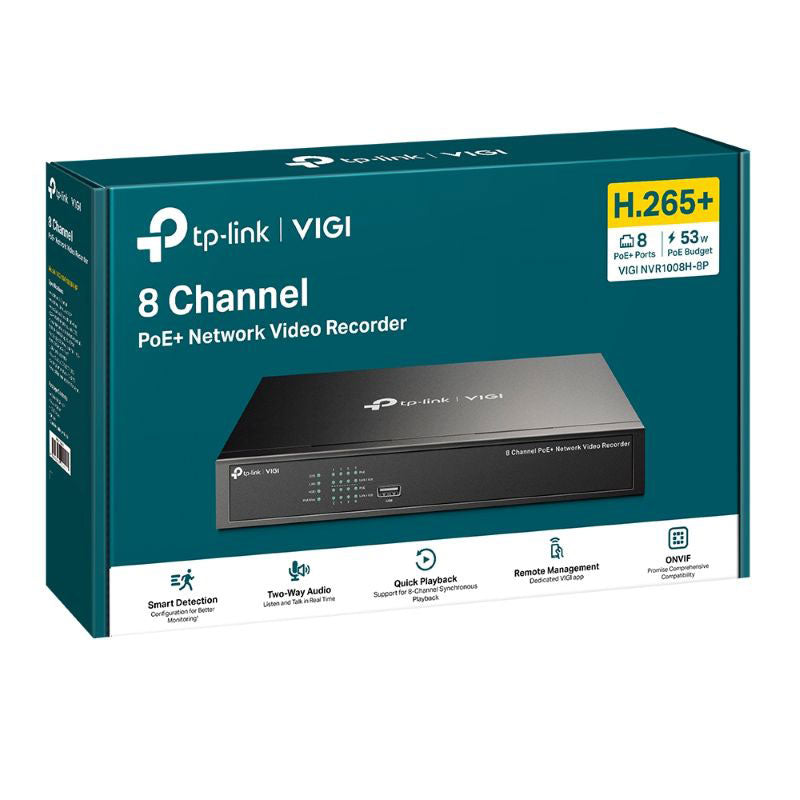 VIGI 8 Channel PoE+ Network Video Recorder, 1 SATA, 58W PoE