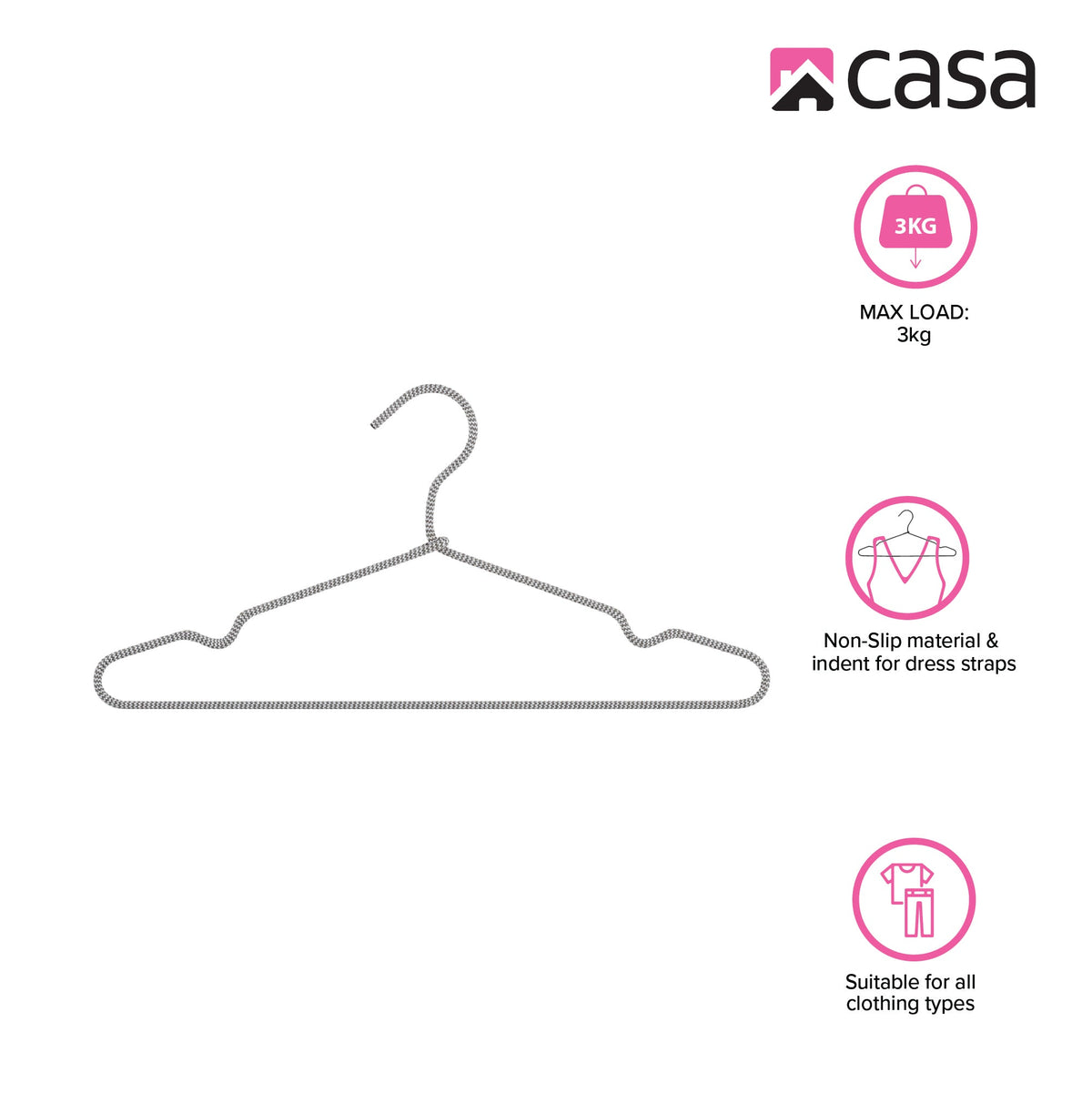 CASA 10Pc Non-Slip Hanger Set - Grey/White