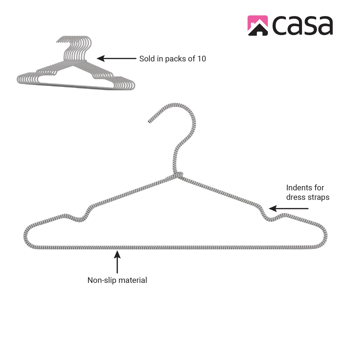 CASA 10Pc Non-Slip Hanger Set - Grey/White
