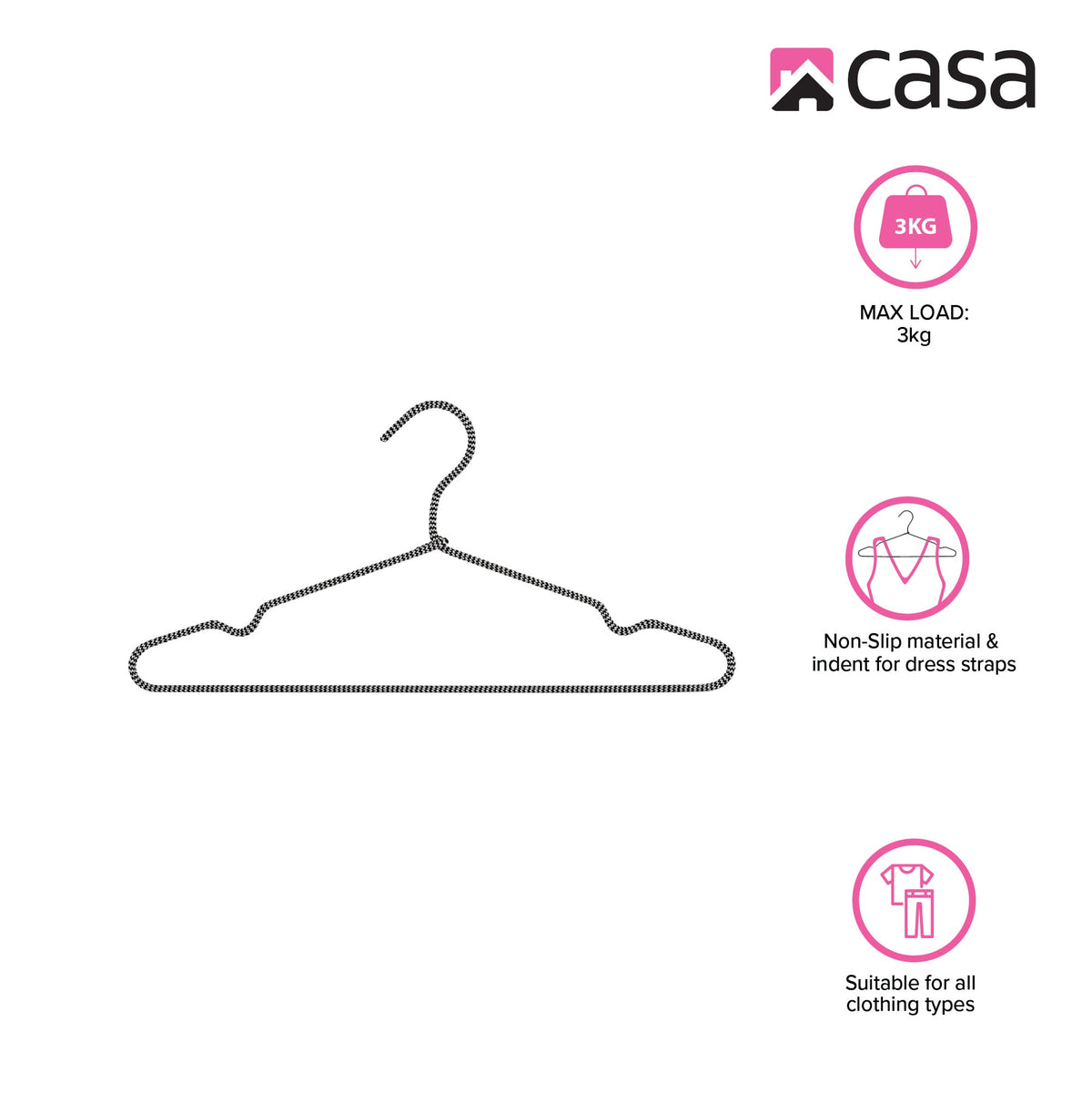 CASA 10Pc Non-Slip Hanger Set - Black/White