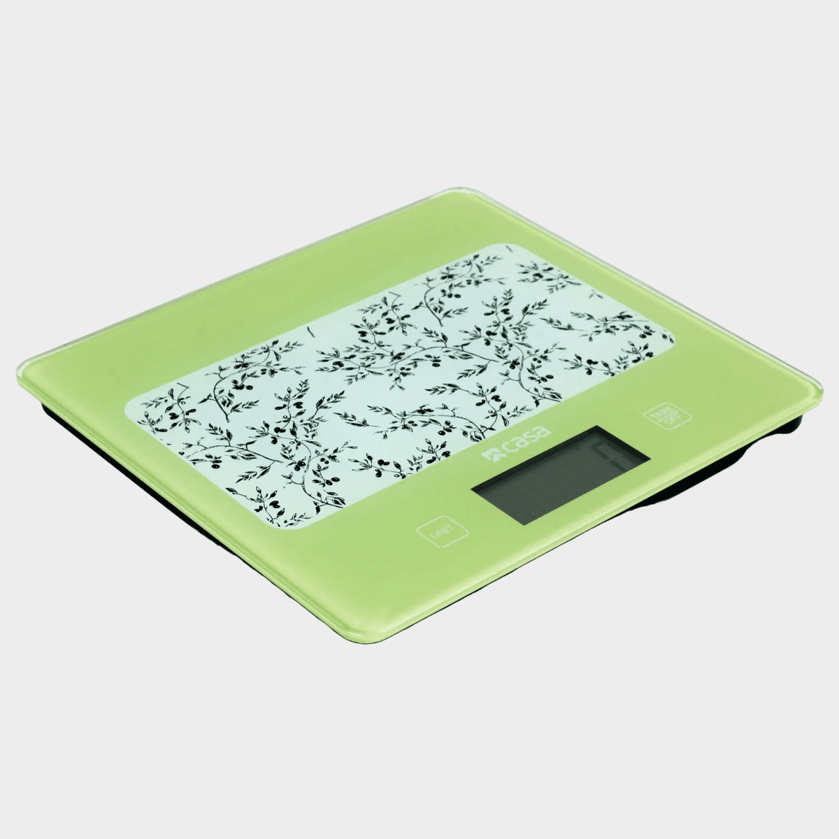 CASA Kitchen Digital Scale - Glass - Green With Olives Design
