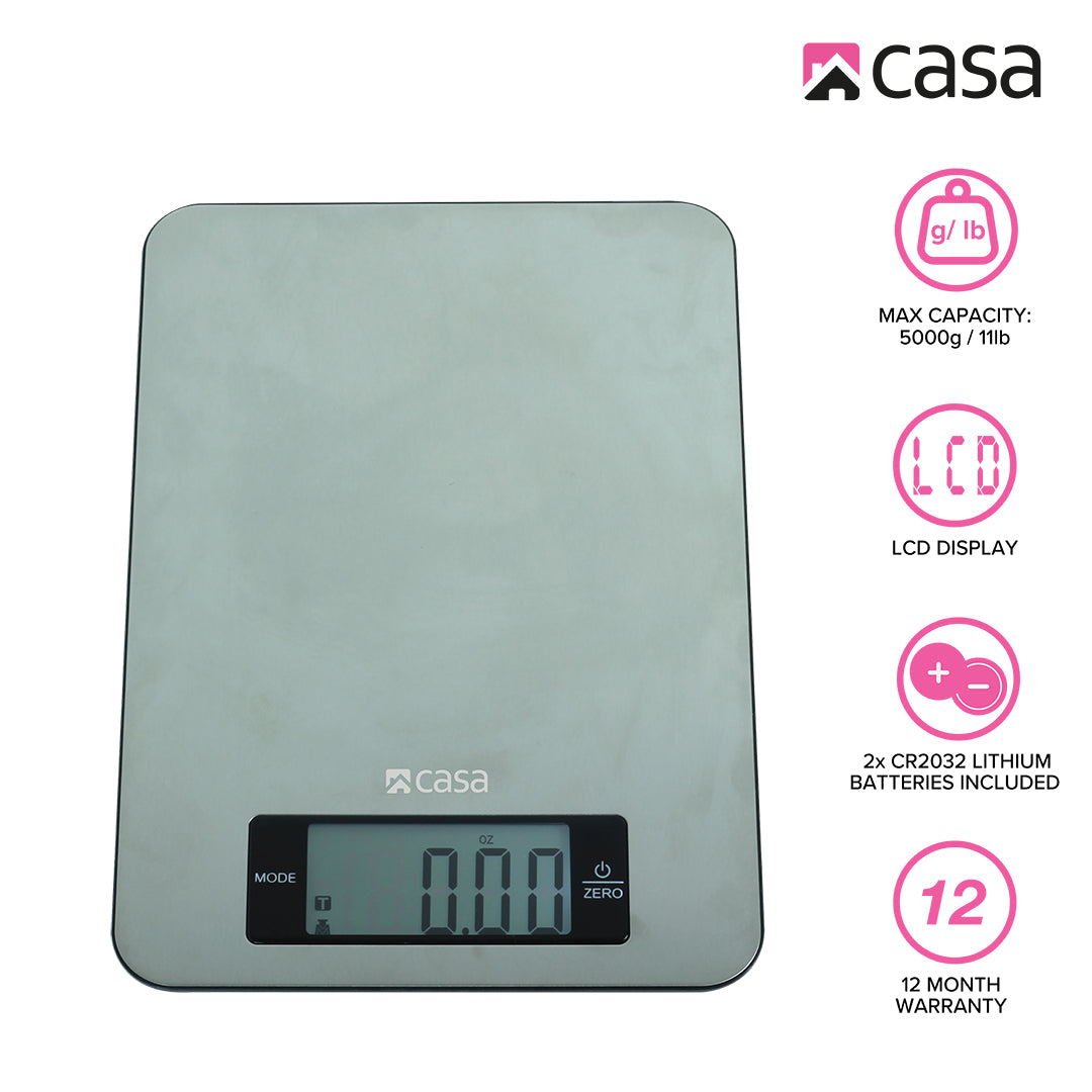 CASA Kitchen Digital Scale - Stainless Steel - Large Display