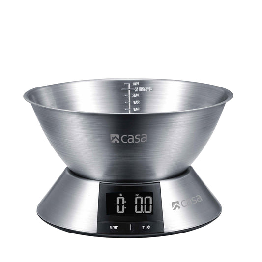 CASA Kitchen Digital Scale - Stainless Steel Base & 2.25L Measuring Bowl