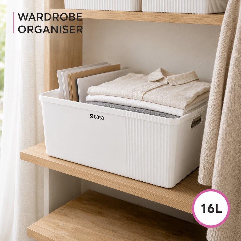 CASA 4Pc Decorative Storage Box Set - 30L + 16L + 2x 5L - White