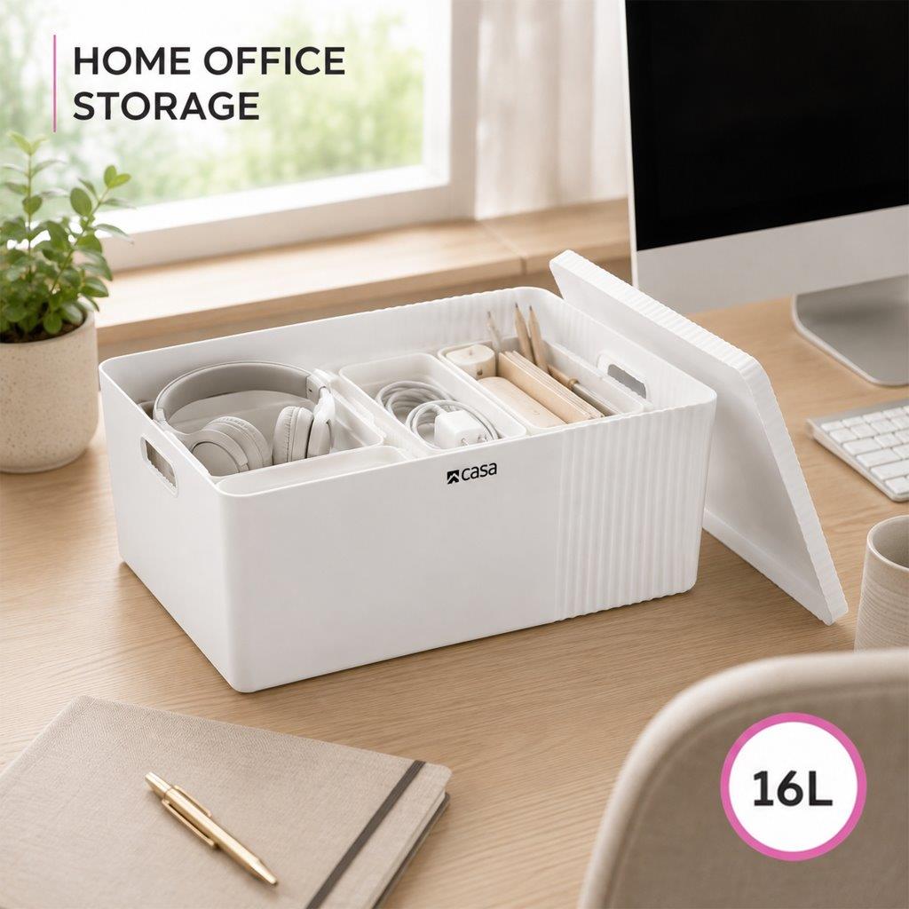CASA 4Pc Decorative Storage Box Set - 30L + 16L + 2x 5L - White