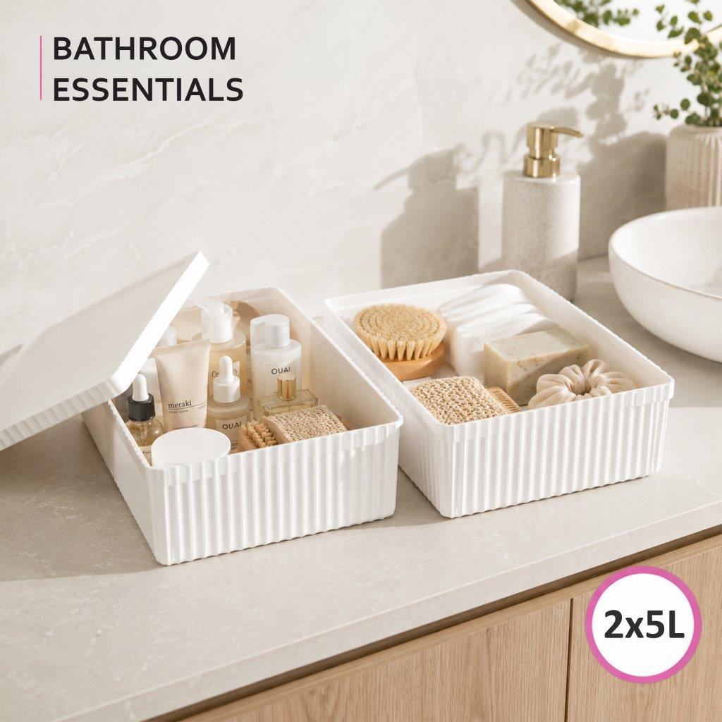 CASA 4Pc Decorative Storage Box Set - 30L + 16L + 2x 5L - White