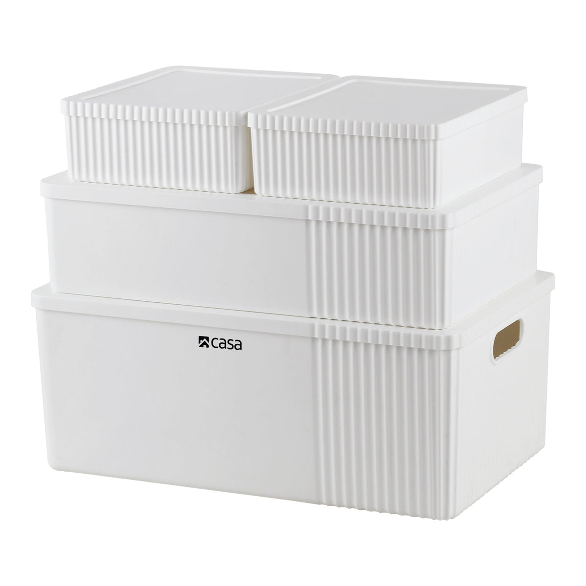 CASA 4Pc Decorative Storage Box Set - 30L + 16L + 2x 5L - White