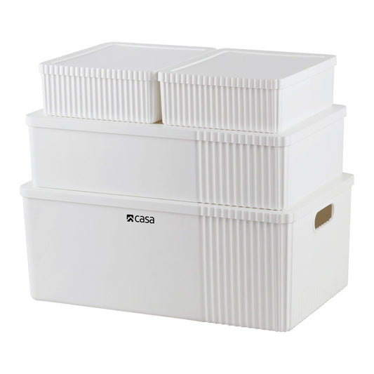 CASA 4Pc Decorative Storage Box Set - 30L + 16L + 2x 5L - White