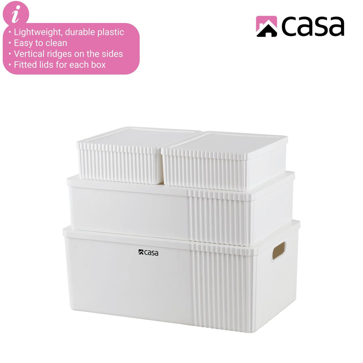 CASA 4Pc Decorative Storage Box Set - 30L + 16L + 2x 5L - White
