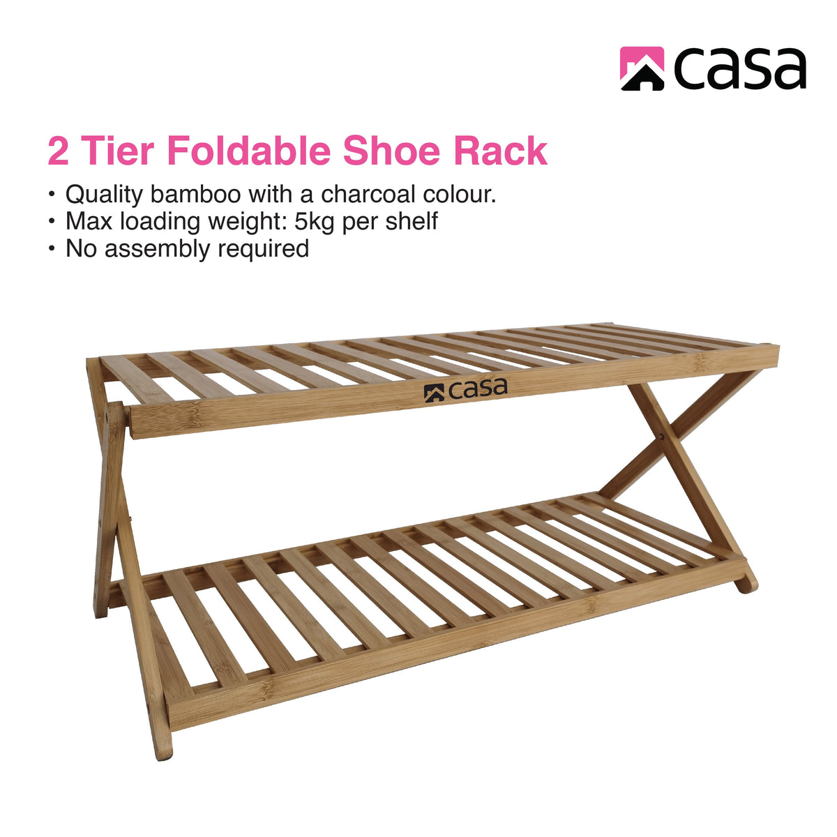CASA Shoe Storage Rack - 2-Tier - Bamboo - Foldable