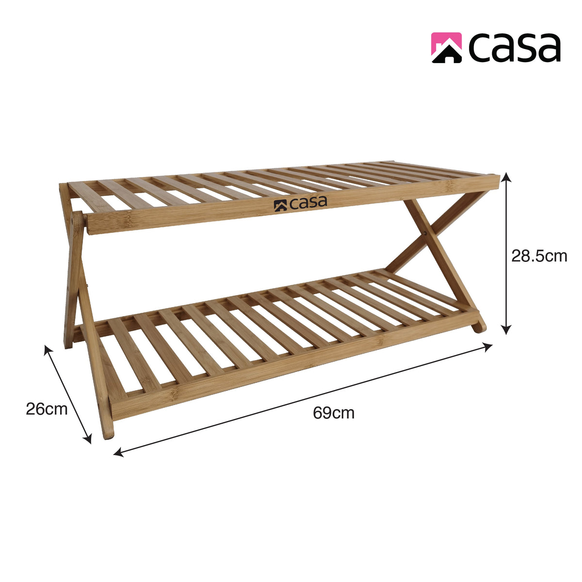 CASA Shoe Storage Rack - 2-Tier - Bamboo - Foldable