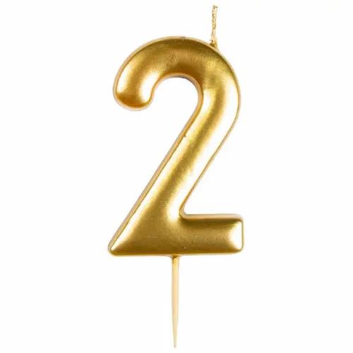 Casey 10Cm Gold Numerical Birthday Candle Nr.2