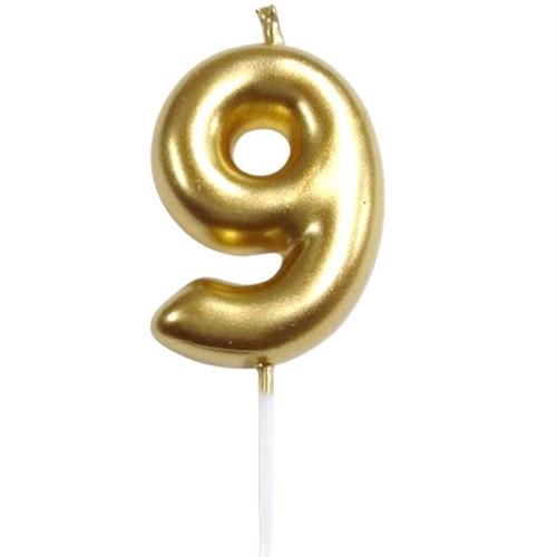 Casey 10Cm Gold Numerical Birthday Candle Nr.9