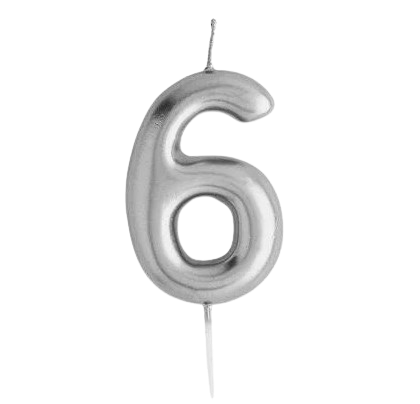 Casey 10Cm Silver Numerical Birthday Candle Nr6