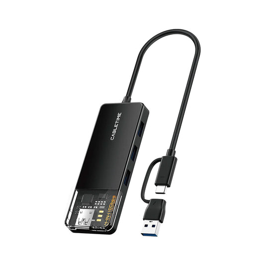 CABLETIME CB05B 20CM 4-PORT USB3.2 10GBPS HUB WITH USB TYPE-C/A ADAPTER (CT-HUBT5-PB)