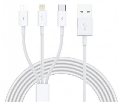 Ezra 3 In1 1Meter White Usb Data Cable