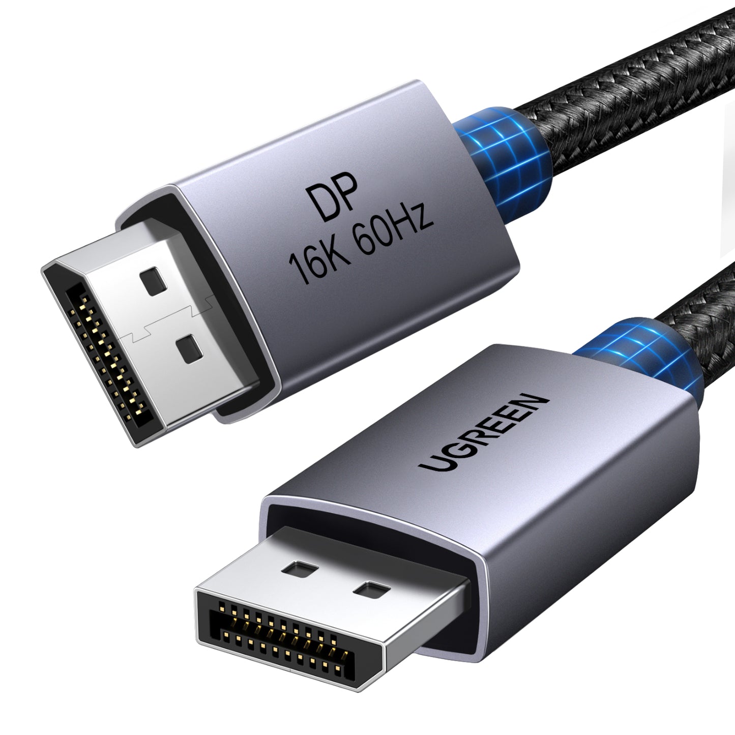 UGREEN DP131 DisplayPort 2.1 Braided Cable 1M ( 80Gbps | 16K | 60Hz ) - Black/Grey - Guards On Duty Shop & Security Guards