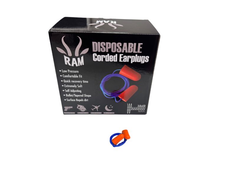 RAM Soft Ear Plugs with String - 100pc Box